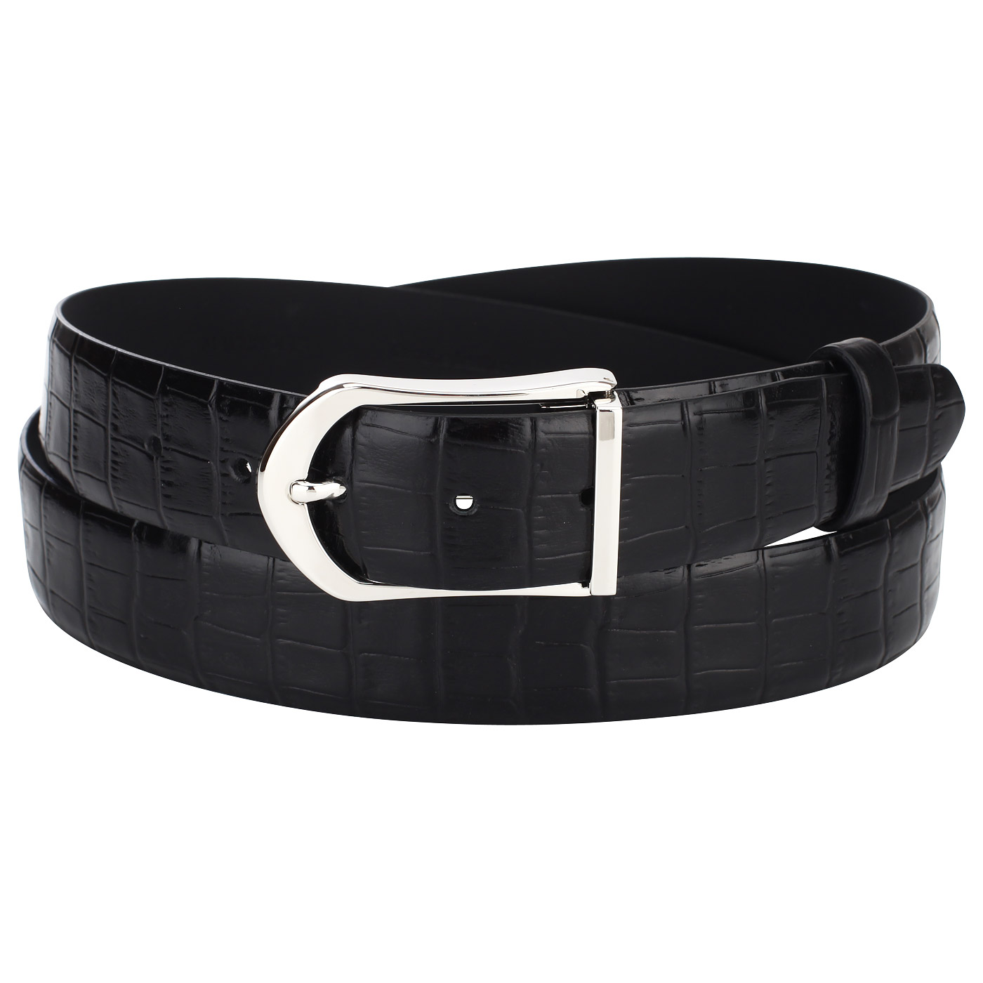 Mayrhoff Черный кожаный ремень с отделкой под крокодила