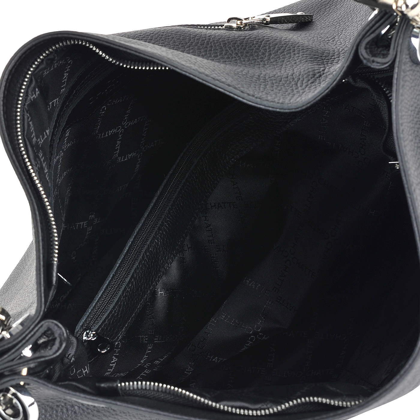 Вместительная женская сумка из зернистой черной кожи Chatte 
