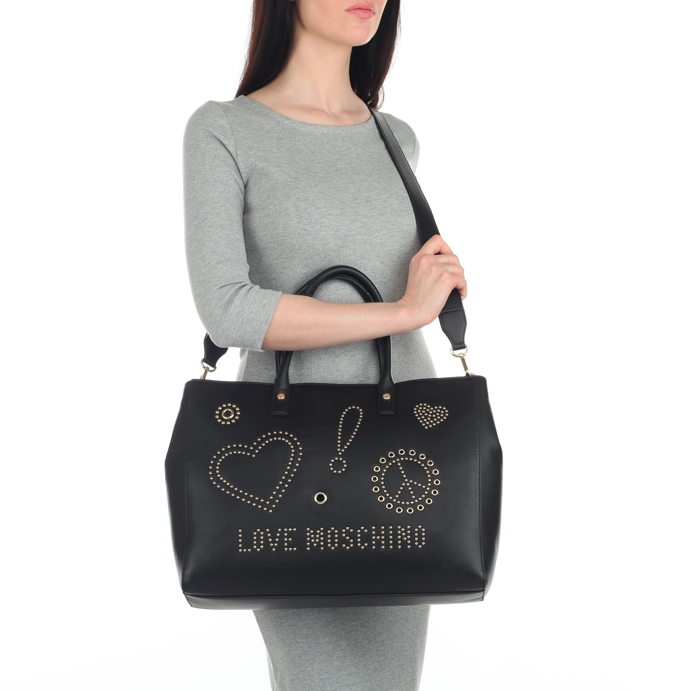 Черная женская сумка на молнии Love Moschino Sing and Studs