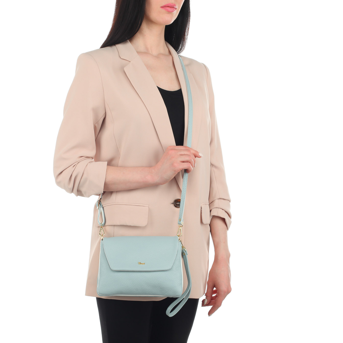 Кожаная сумочка с откидным клапаном на кнопке Bruno Rossi 