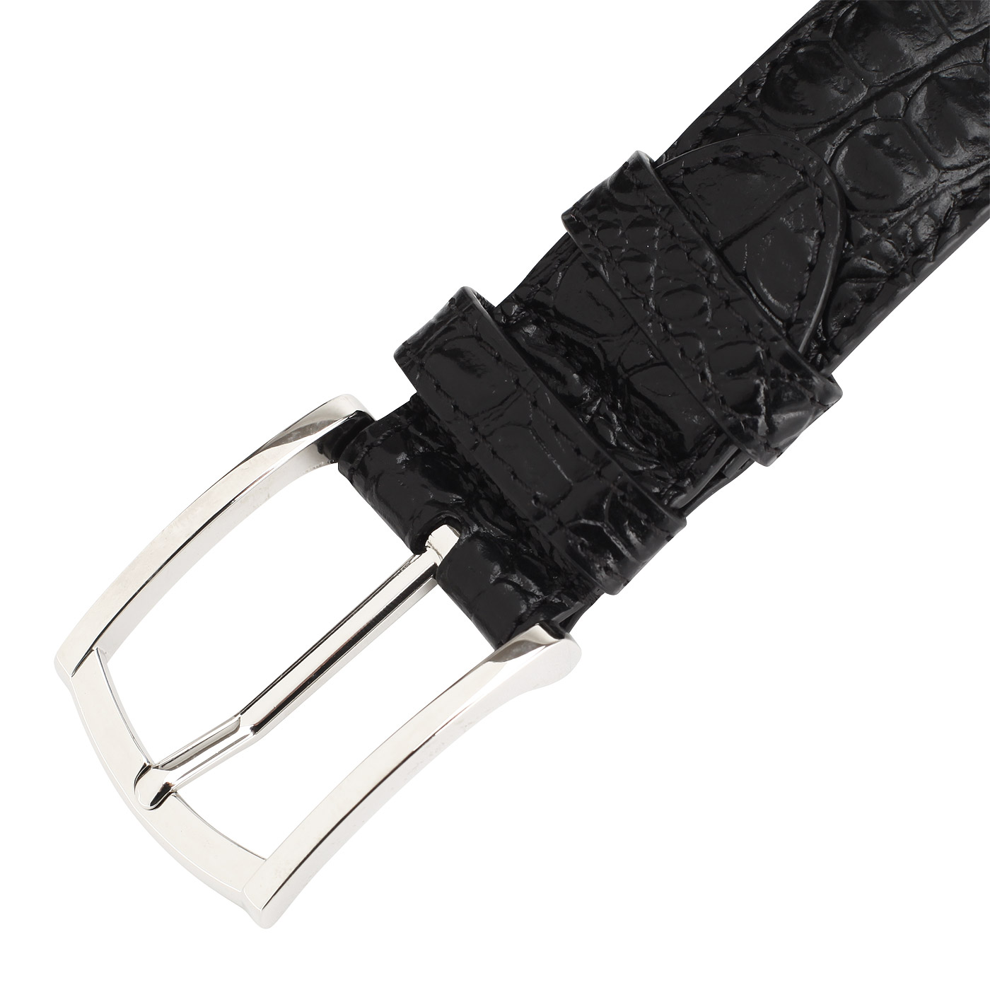 Черный ремень с отделкой под крокодила Neri Karra 